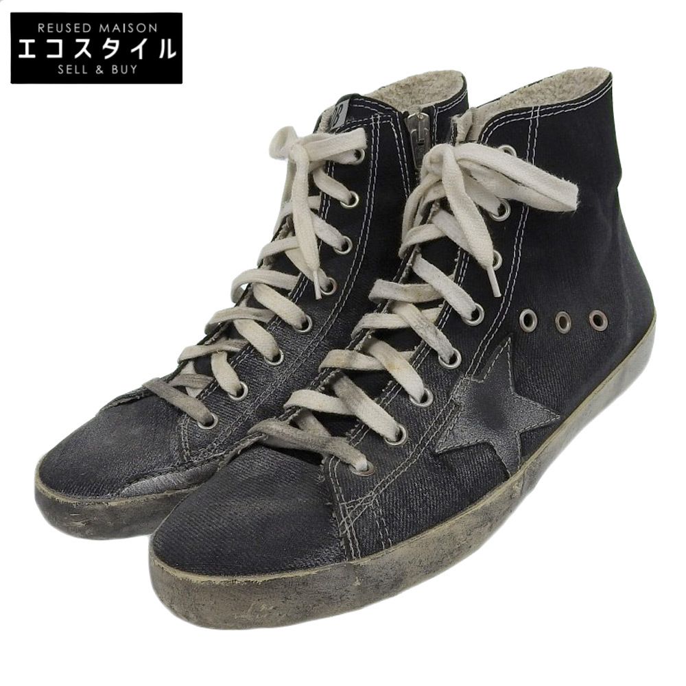 GOLDEN GOOSE ゴールデングース GGDB FRANCY サイドジップスニーカー シューズ メンズ ブラック 41 ヴィンテージ加工 41