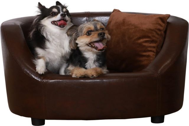 不二貿易 ペットベッド ペットソファ 幅66.5×奥行53×高さ39cm ブラウン PVC ベルベット生地 小型犬 猫 45229