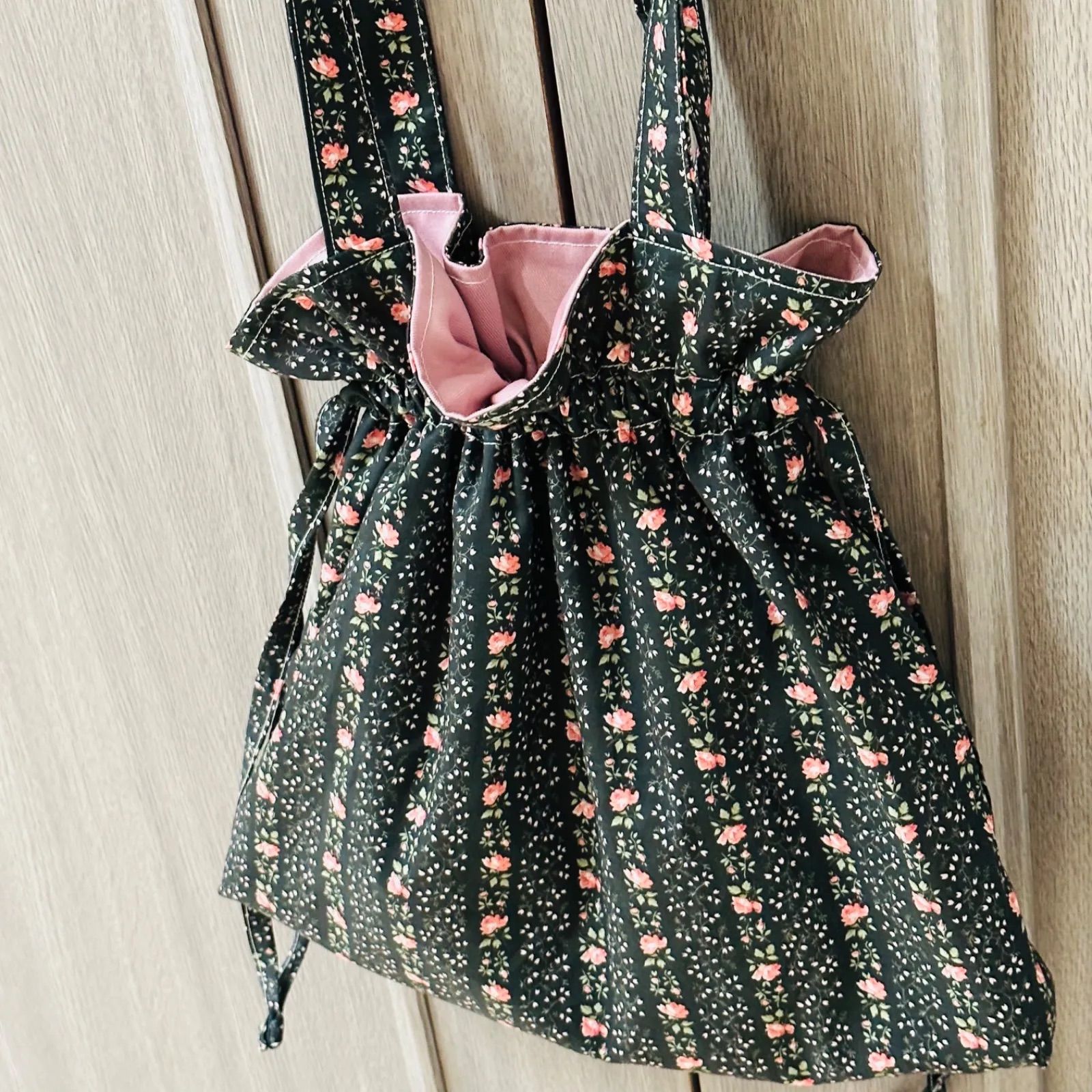 リバティ☆イヴィ・ストライプ☆ぷっくり巾着バッグ☆トートバッグ