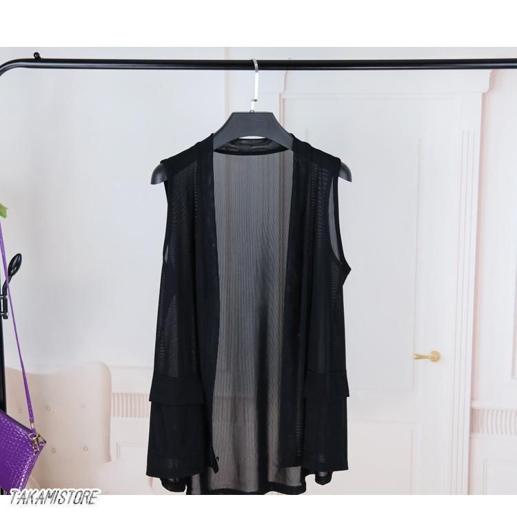 ジレベスト レディース シフォン 薄手 ロング ノースリーブ