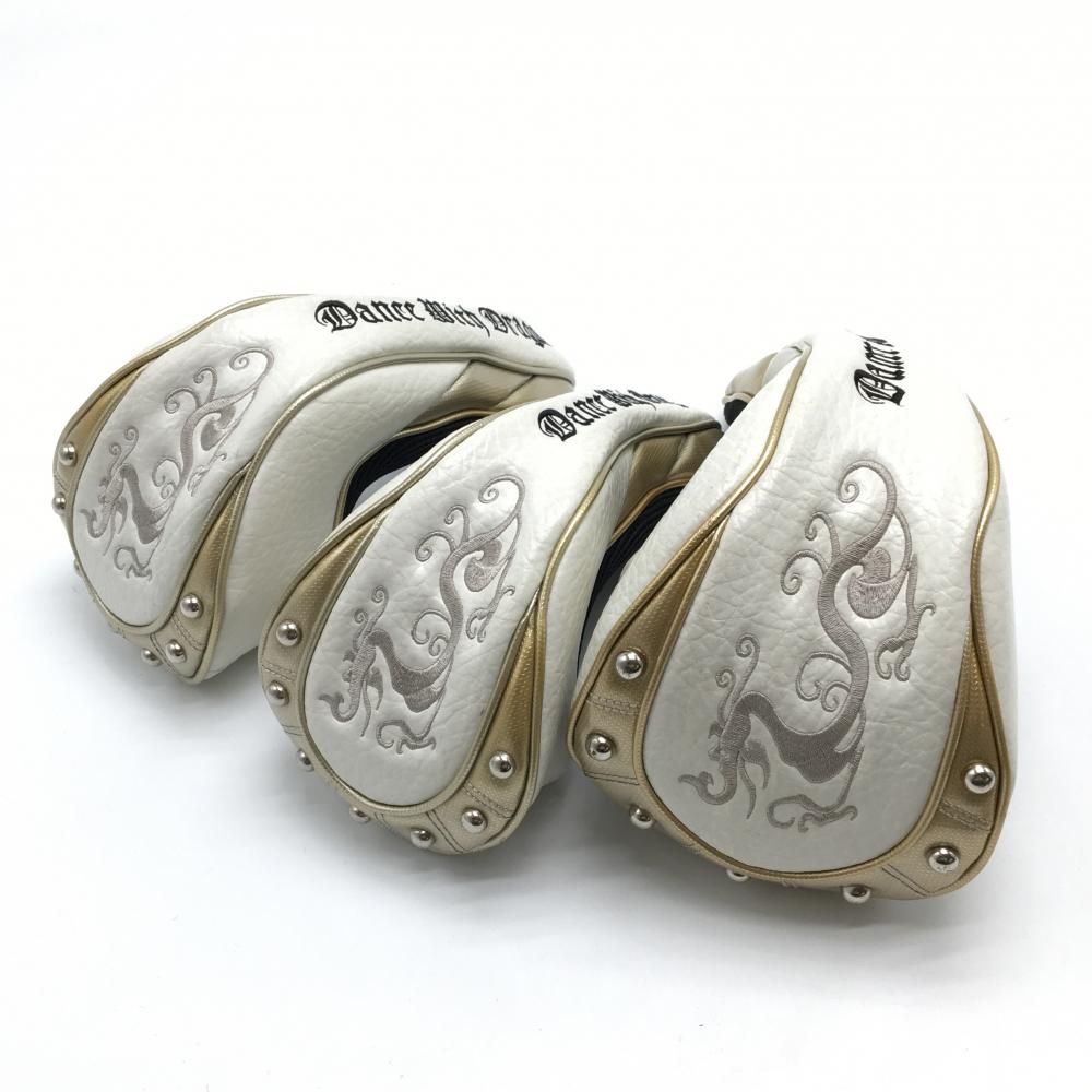 ダンスウィズドラゴン ヘッドカバー3点セット DR FE×2 白×ゴールド ロゴ スタッズ ゴルフ Dance With Dragon