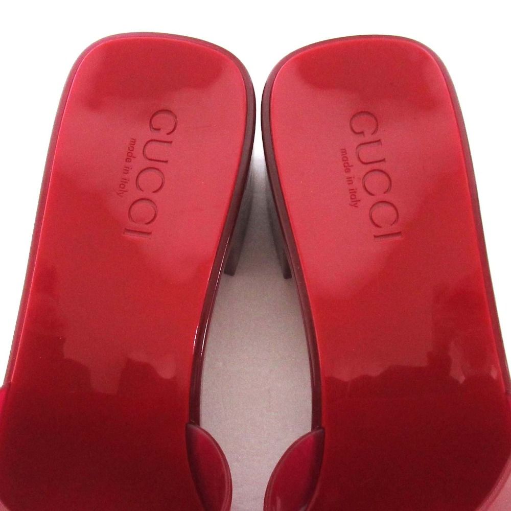 美品 GUCCI グッチ ロゴ ラバー チャンキーヒール ミュール サンダル