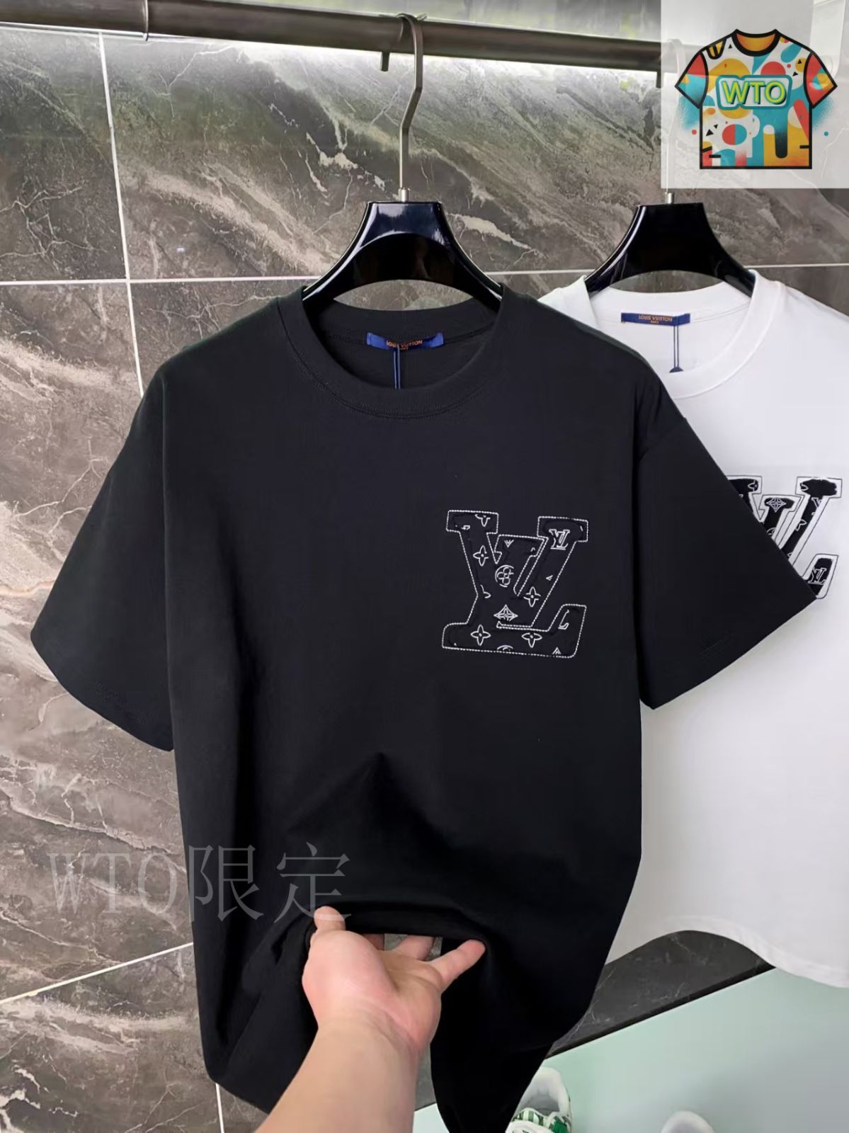 今日特価】Louis Vuitton New 320g 破壊刺繍ロゴ T シャツ-2
