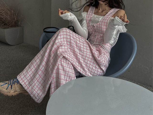 カジュアル ノースリーブーブ ロングパンツ パンツ丈 オールインワンサロペット[K](T)