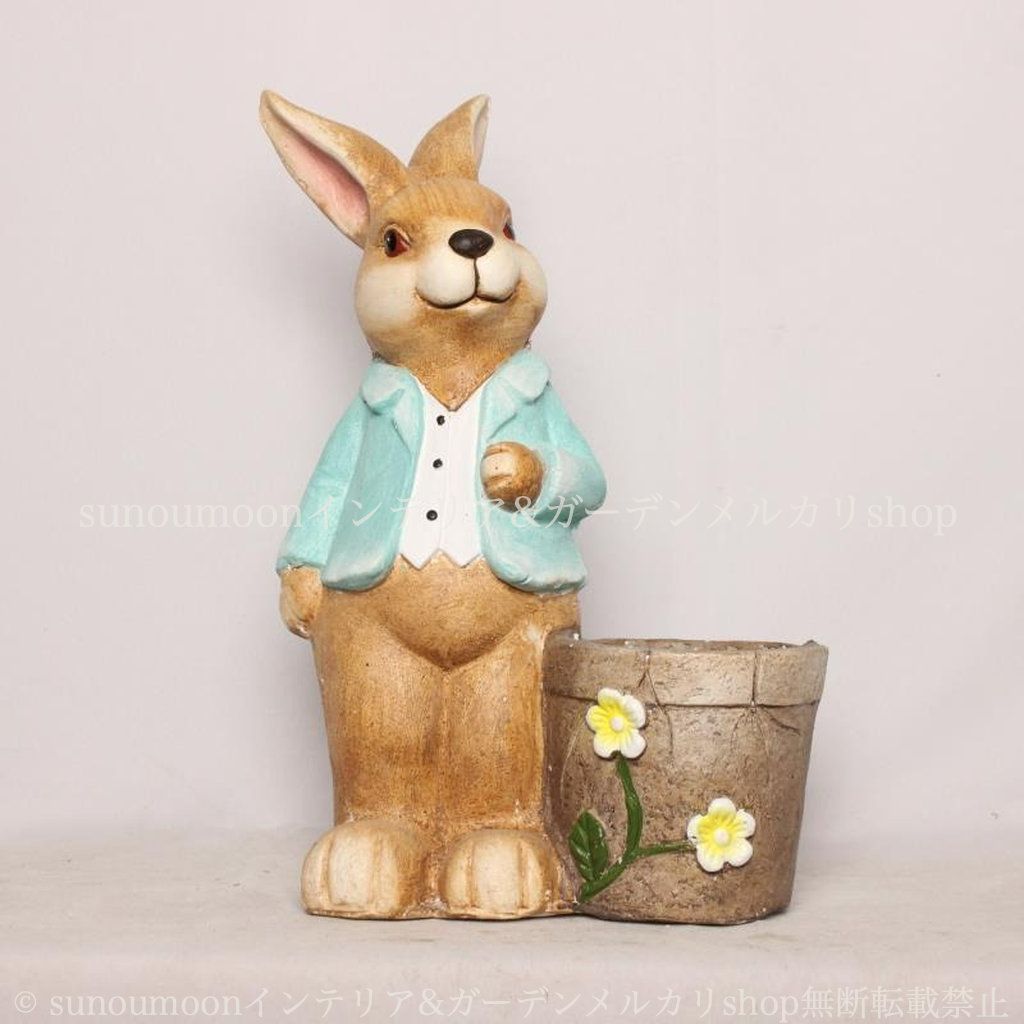 ガーデンインテリア ガーデニング ブルー インテリア 植木鉢 アニマル 庭の装飾 ガーデン雑貨 かわいい 庭 鉢植え プランター お洒落 8-14 青 うさぎ 雑貨 寄せ植え おしゃれ ラビット ガーデン