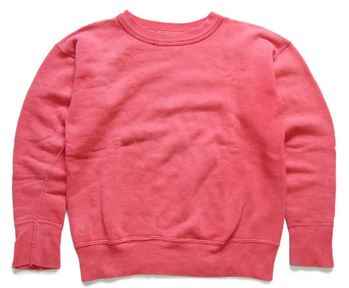 50s UNKNOWN 無地 ペンキ飛び コットン スウェット ピンク キッズ ビンテージ 赤 フェード クルーネック ボーイズ ガールズ レディース