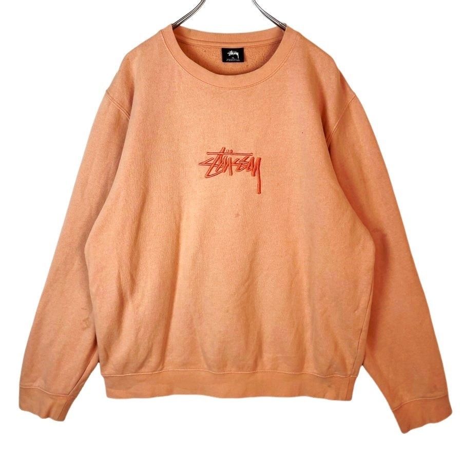 Stussy オレンジ STU刺繍 スウェット USA製ステューシーSTUSSYスウェットトレーナーロゴ刺繍サーモン