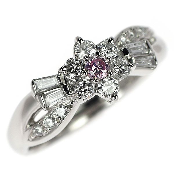 Pt900 天然ピンクダイヤモンド リング 0.067ct D0.43ct フラワー  