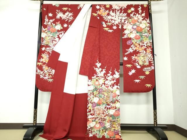 平和屋着物●豪華振袖　駒刺繍　貝桶花文　金彩　銀通し地　正絹　逸品　DAAQ2870ps 平和屋着物○豪華振袖 駒刺繍 貝桶花文 金彩 銀通し地 正絹 逸品