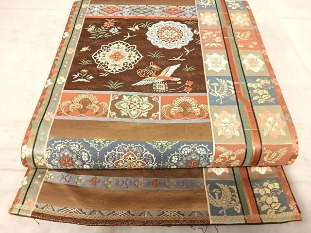 平和屋着物◎六通柄袋帯 唐織 鳳凰花文 金糸 正絹 逸品