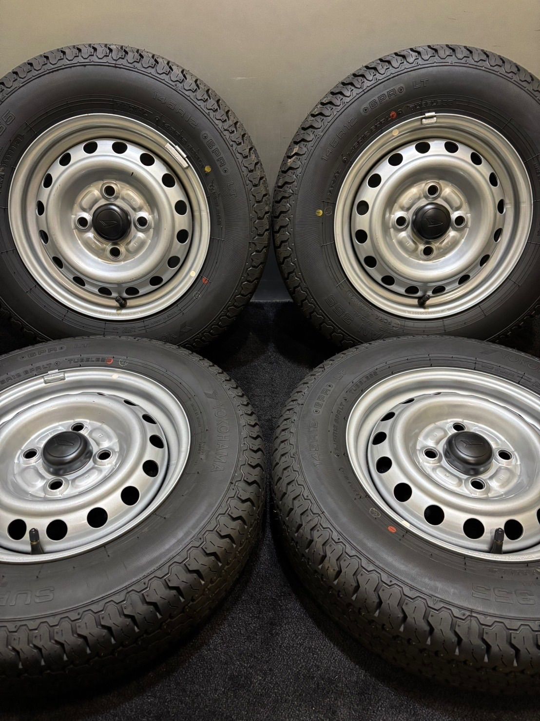 イボ付 145R12 6PR YOKOHAMA|SUPER VAN 355 21年製 ダイハツ 純正 スチール 12インチ 4J 40 100 4H 夏タイヤ 4本 アトレー ハイゼット 2-J312