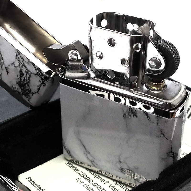 ジッポ ライター ZIPPO ロゴ シルバー ホワイト 4面加工 大理石 Marble 