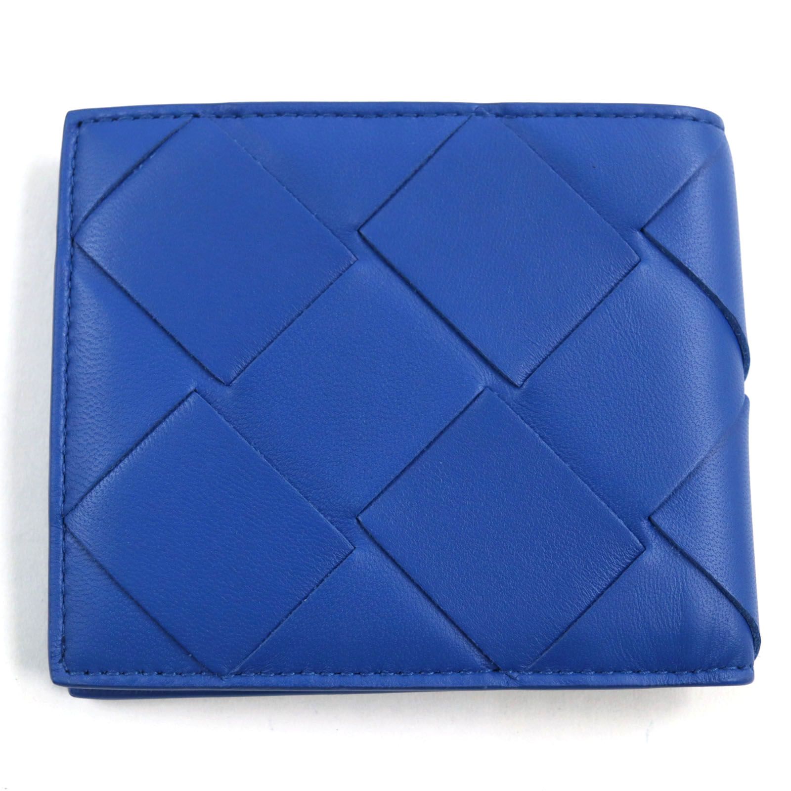 極美品○BOTTEGAVENETA ボッテガヴェネタ 743211 Intrecciato Bi Fold Wallet レザー 現行品  マキシイントレチャート 二つ折り財布 ブルー イタリア製 メンズ 定価84