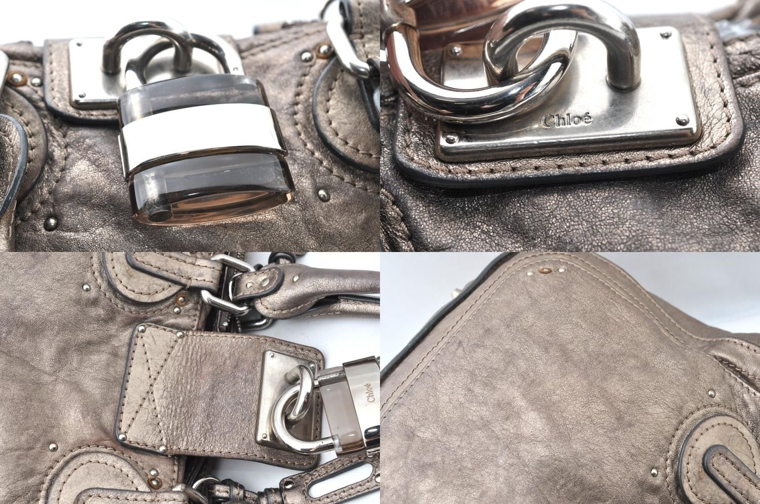 Chloe クロエ パディントン レザー ショルダーハンドバッグ シルバー 