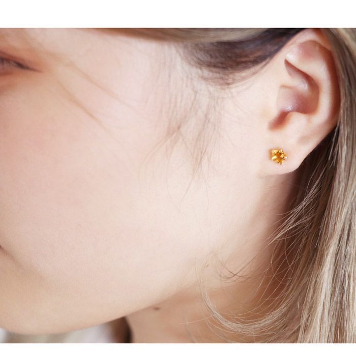 18k シトリン スタッドピアス 星 ファーストピアス 天然石 一粒