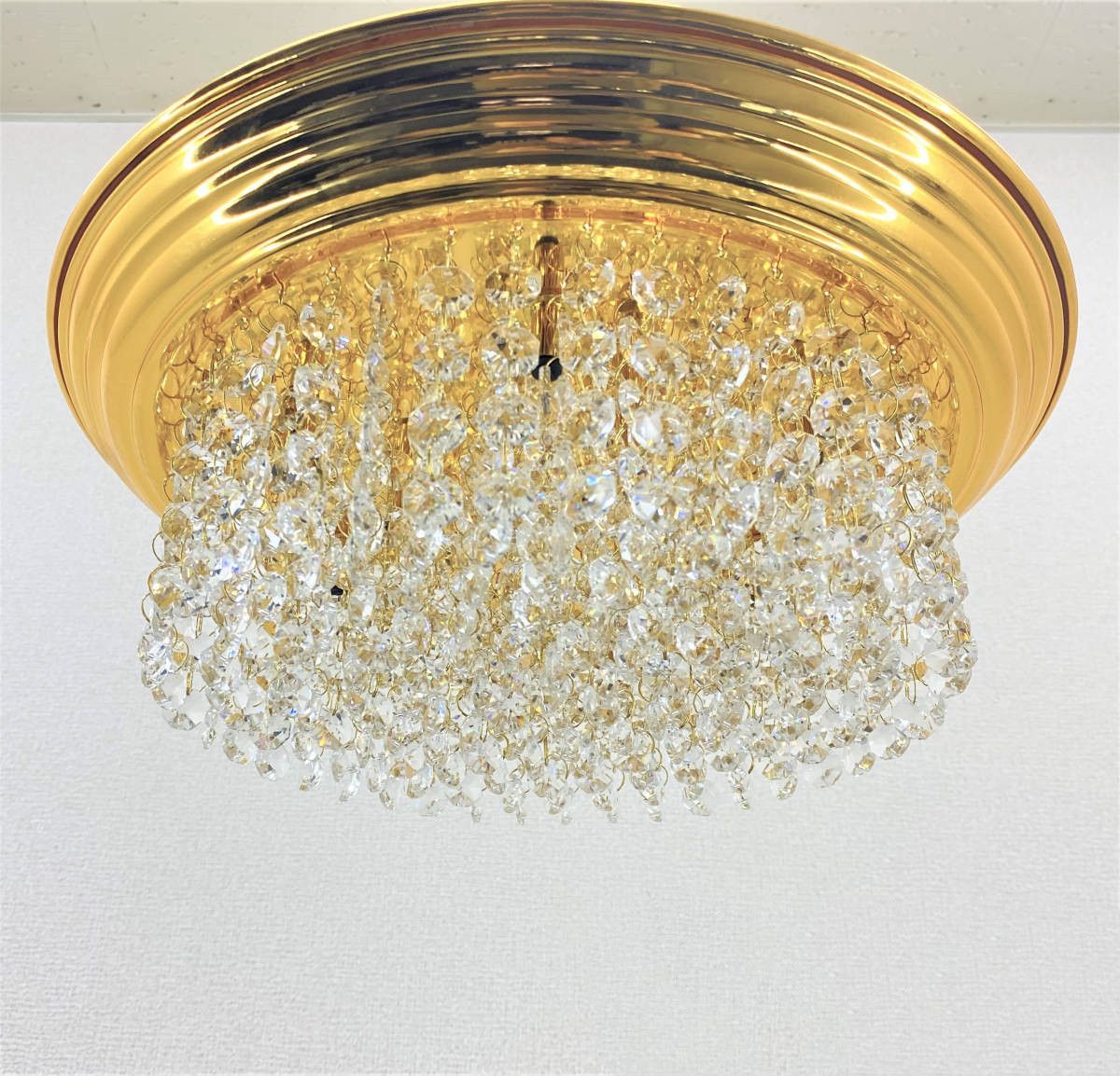 Φ34cm天吊り 丸型 ナイアガラ シャンデリ フルゴールドメッキ オクタゴン16面カットビーズ デコトラ サロンパス トラック部品パーツ 車内照明 レトロ C8639S BRIGHTFACE_UK