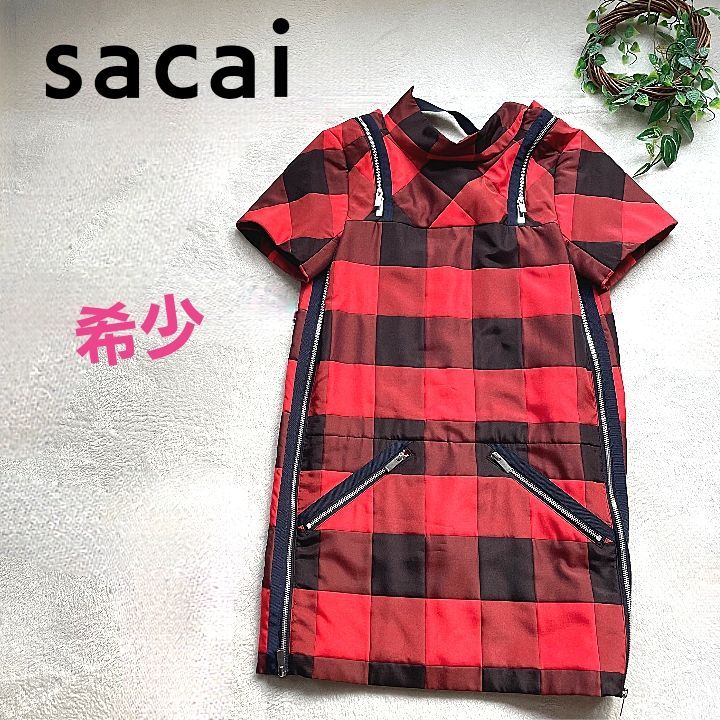 sacai サカイ ブロックチェック 半袖ワンピース チェック ジップ ...