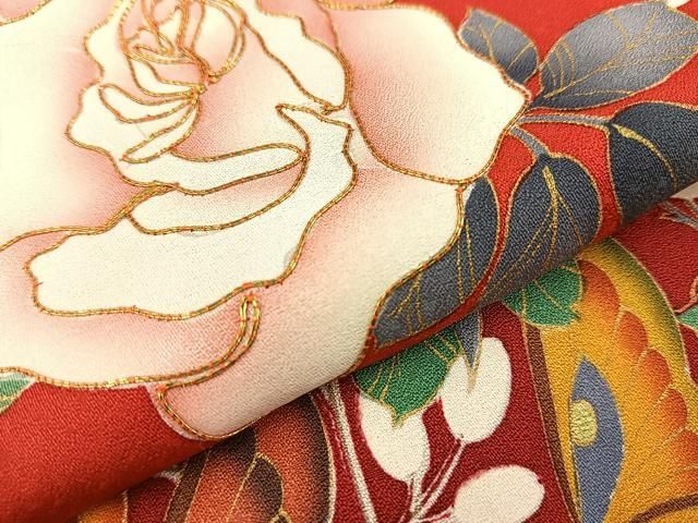 平和屋着物□豪華振袖 駒刺繍 薔薇 舞蝶花文 暈し染め 金銀彩 平和屋着物□豪華振袖 駒刺繍 薔薇 舞蝶花文 暈し染め 金銀彩