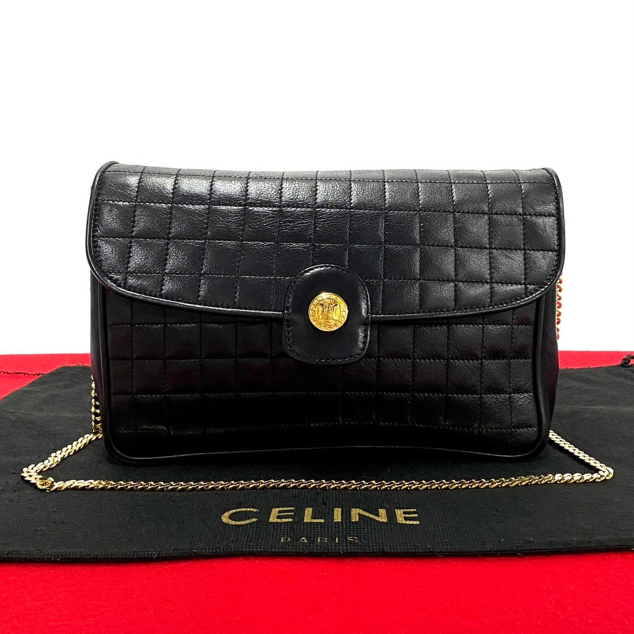 ほぼ未使用 CELINE セリーヌ ヴィンテージ マカダム ブラゾン トリオンフ ロゴ 金具 キルティングレザー ショルダーバッグ ブラック  36367 - メルカリ