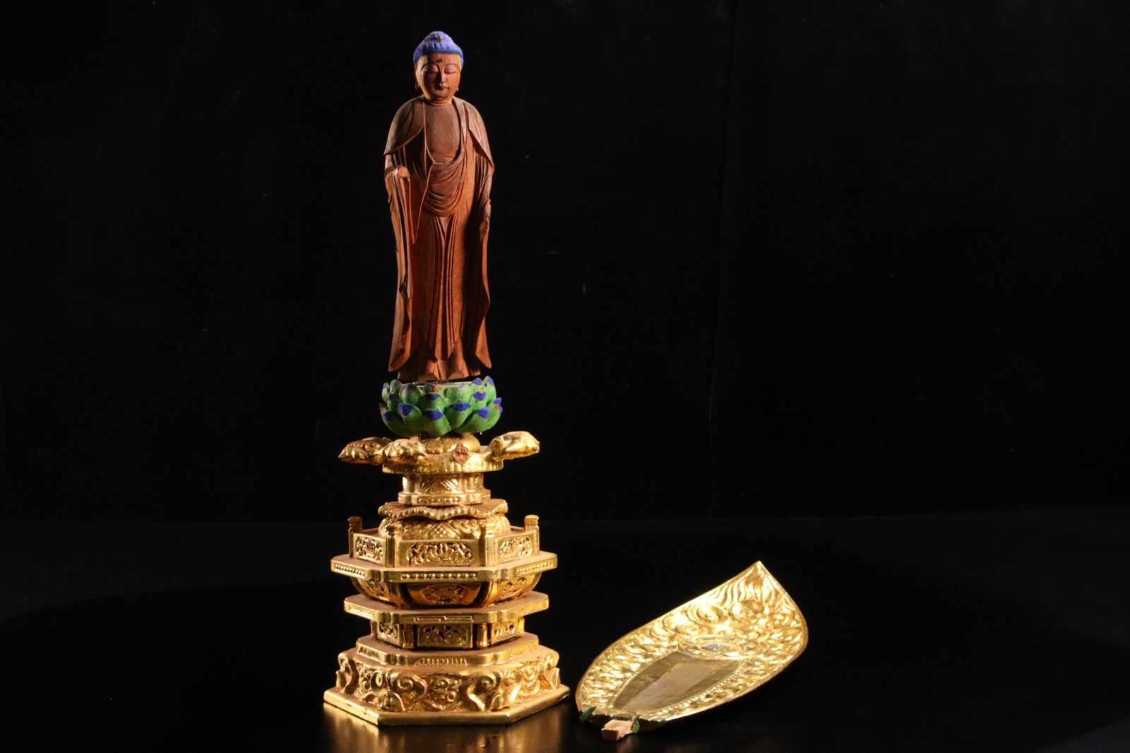 時代 仏教美術 木彫 彩色 阿弥陀如来立像 26.5cm 釈迦如来 仏教