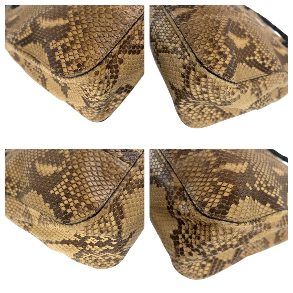 美品 GUCCI グッチ バンブー ブラウン シルバー金具 パイソン 002 1061  