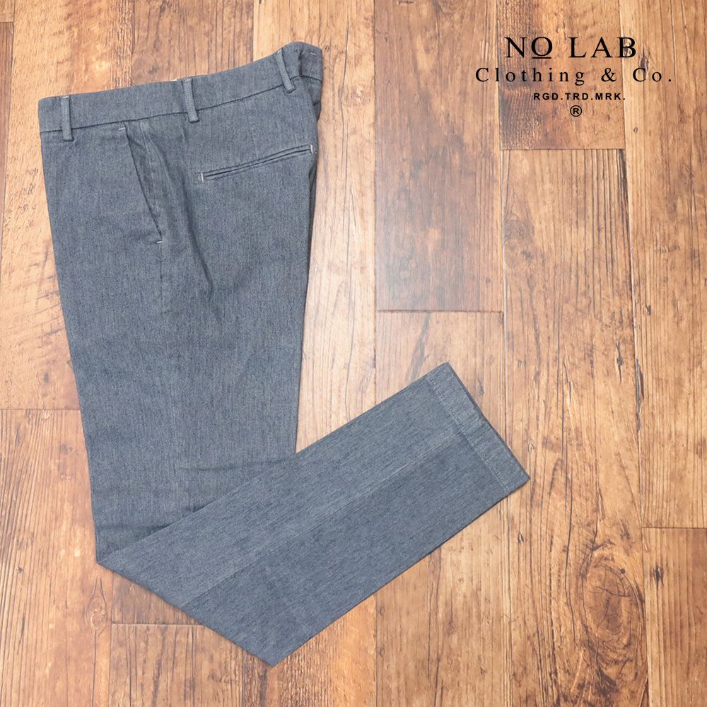 秋冬|NO LAB Clothing＆Co.|34インチ|美脚パンツ 綿オックス ストレッチ ウォッシュ加工 イタリア製 |紺|ネイビー|md183|