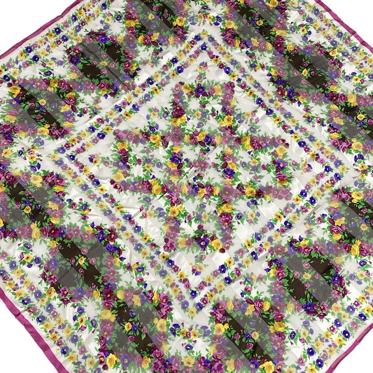 サンローラン YSL 花柄 スカーフ オレンジ 約90cm Dead Stock 80s Yves Saint Laurent Foulards ヴィンテージ