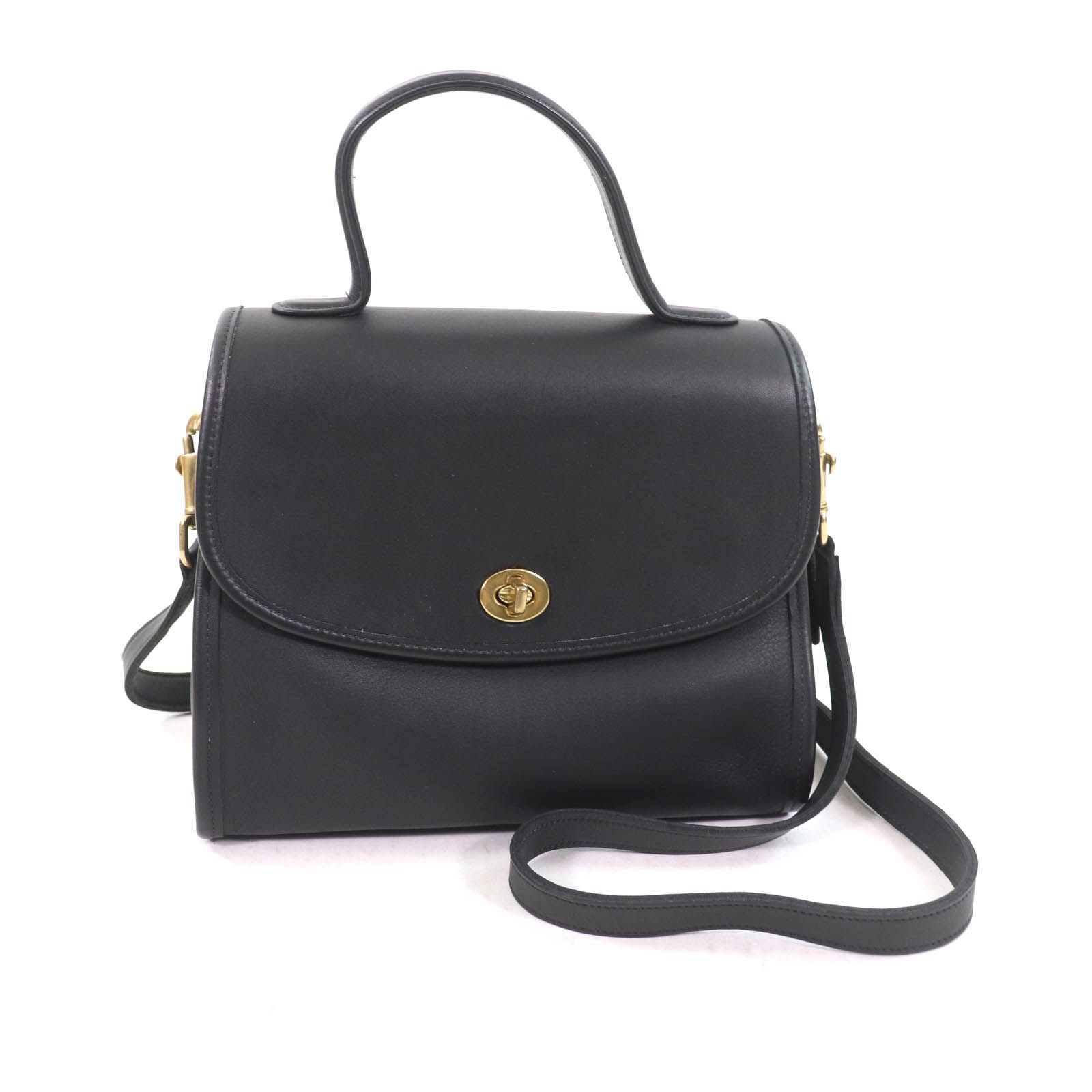 COACH コーチ コーチ チャーム付 ターンロック 2way グローブレザー ショルダー ハンドバッグ ブラック レディース