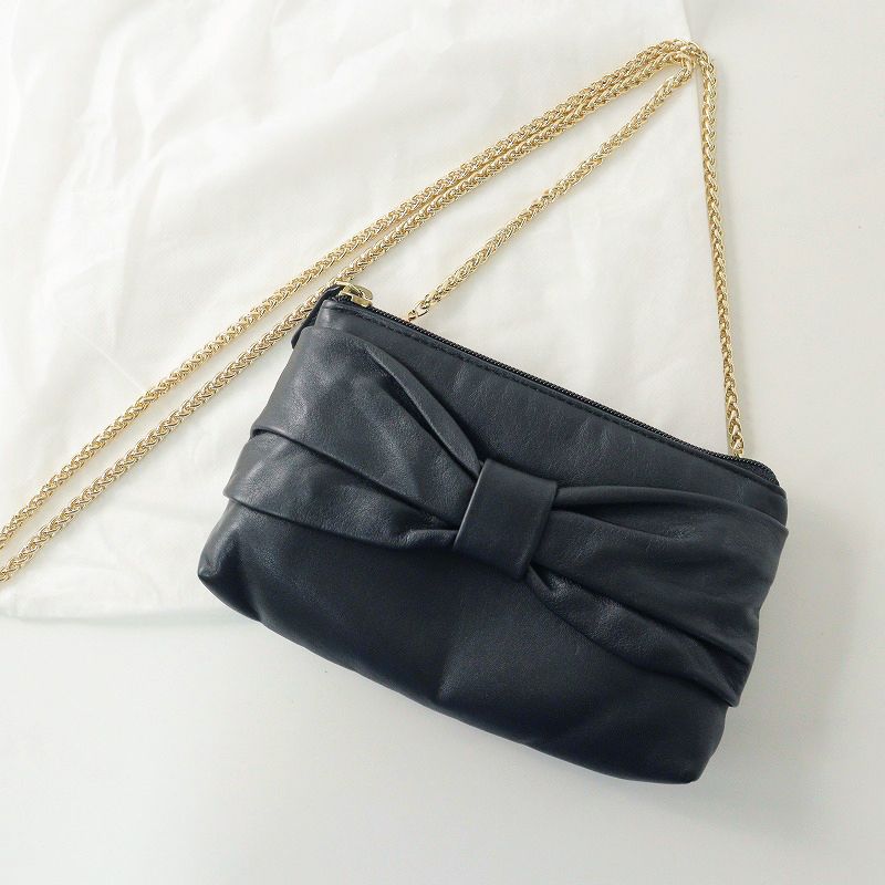 美品 エムズグレイシー M'S GRACY レザー リボンモチーフ ミニチェーン