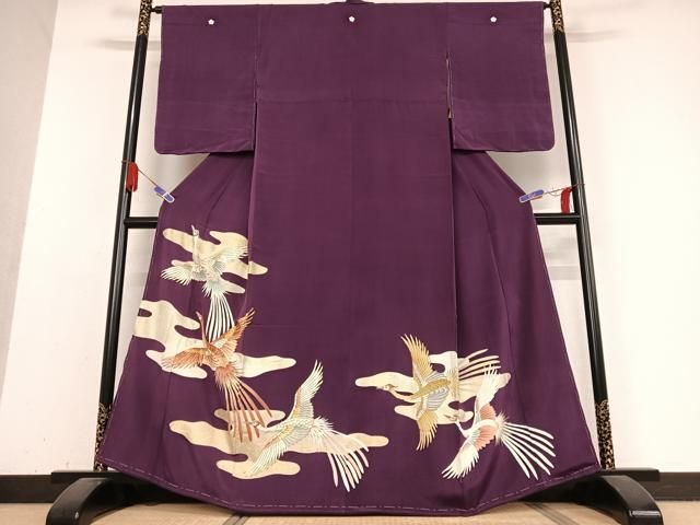 平和屋着物●セミアンティーク 色留袖 中国三大刺繍 汕頭刺繍 スワトウ刺繍 相良刺繍 鳳凰文 金彩 正絹 AABB0215zg