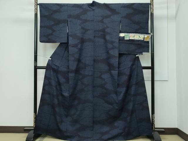 平和屋着物●上質な紬　色無地　濃藍色　正絹　逸品　AAAY9918np 平和屋着物○上質な紬 色無地 濃藍色 正絹 逸品 AAAY9918np