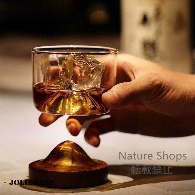【新品未使用】ウイスキーグラス セット 木台付き 高級 ガラス ロックグラス おしゃれ 120ml ブラウン ナチュラルmjcp10