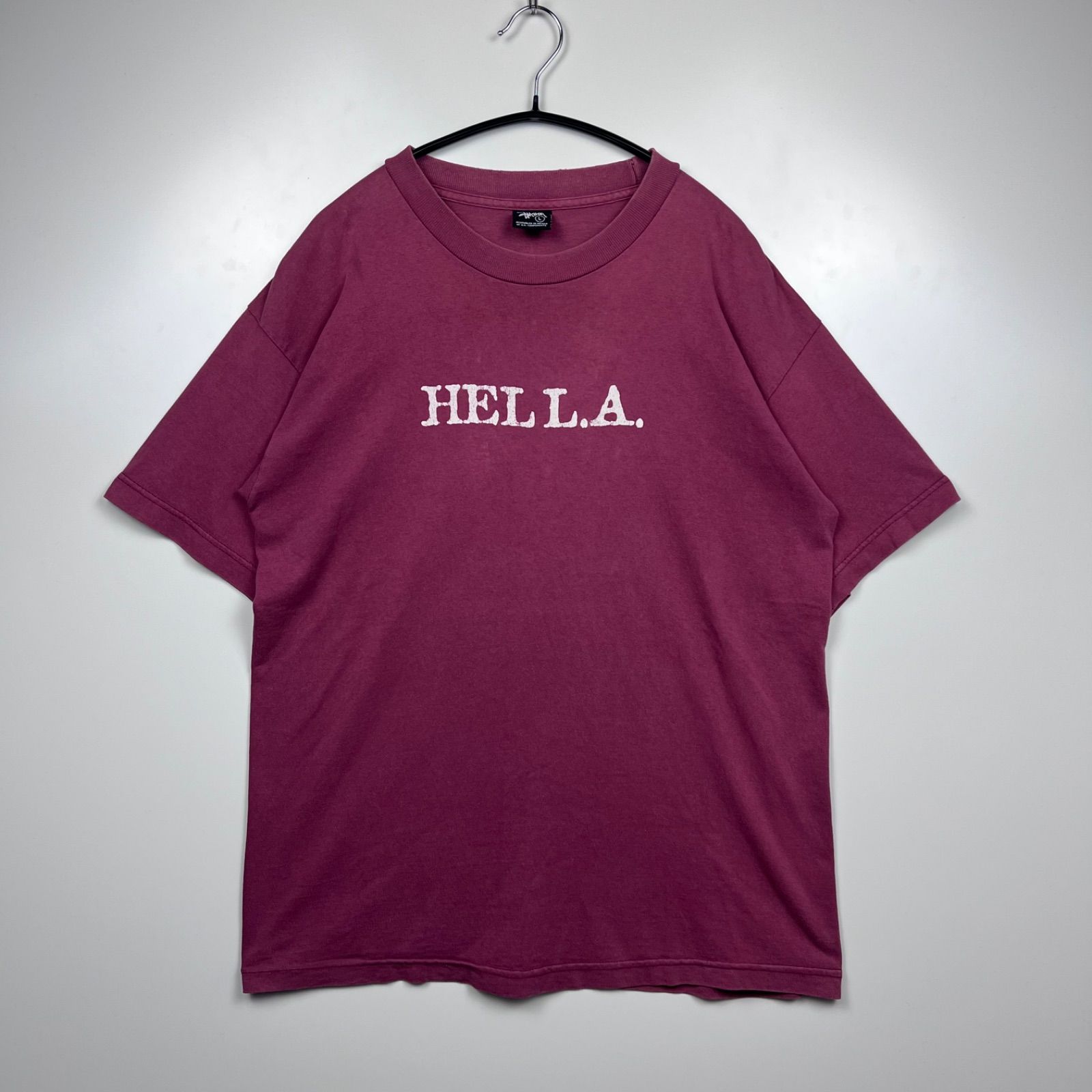 stussy 00s HELL.A. print tee tshirt L fade Bordeaux