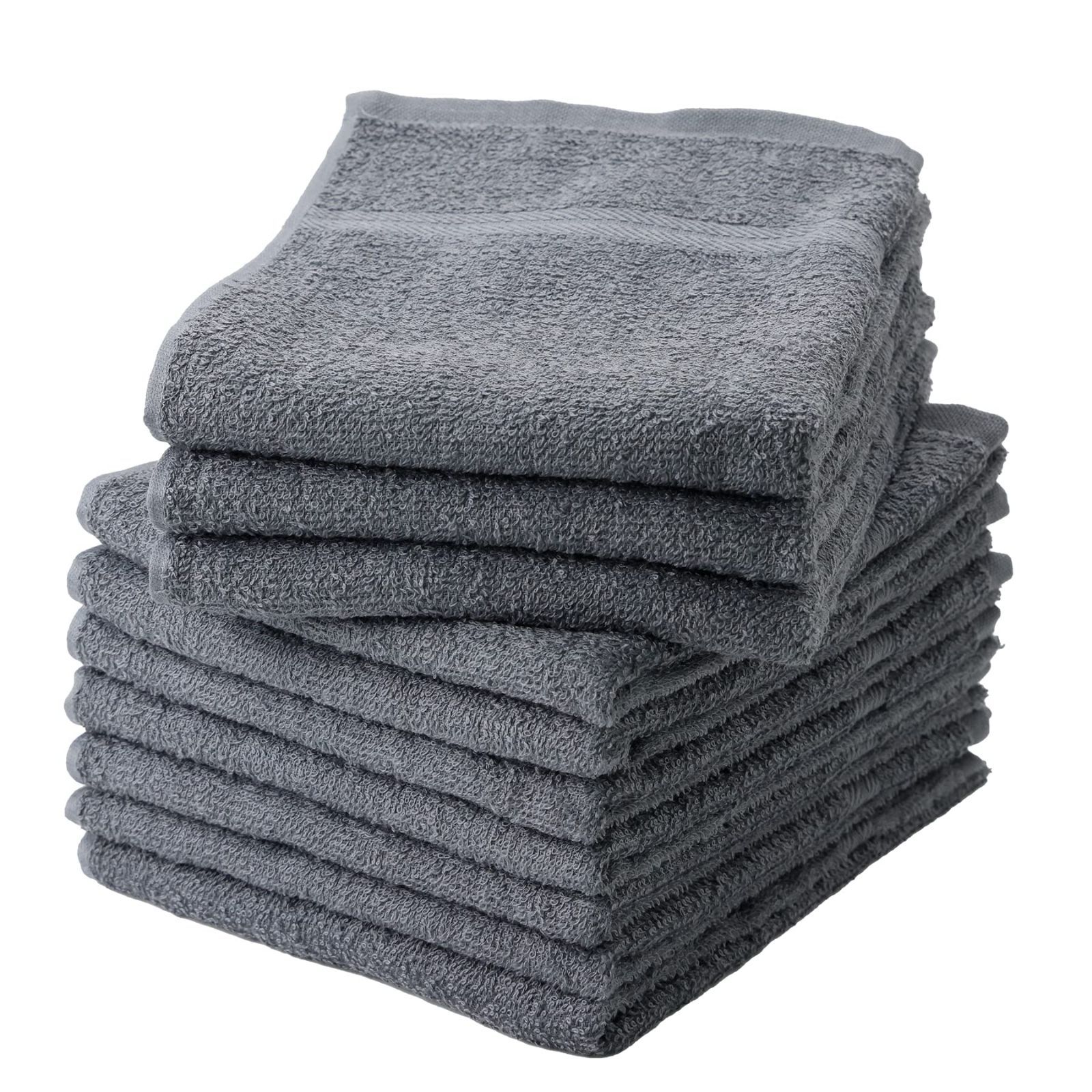 【人気商品】綿100% 日本製 吸水 薄手(180匁) 速乾性 業務用 フェイスタオル 同色10枚セット 泉州タオル チャコール