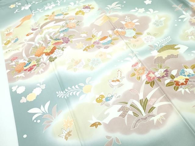 平和屋本店□極上 創業460年・千總 訪問着 駒刺繍 雲取り草花文