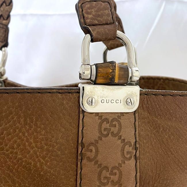 グッチ トートバッグ ブラウン シマ バンブー 232947 美品 レザー 