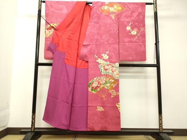 ［3131］訪問着 美品 扇面草花 ぼかし 金彩 六通 正絹 着物 袷 3131］訪問着 美品 扇面草花 ぼかし 金彩 六通 正絹 着物 袷