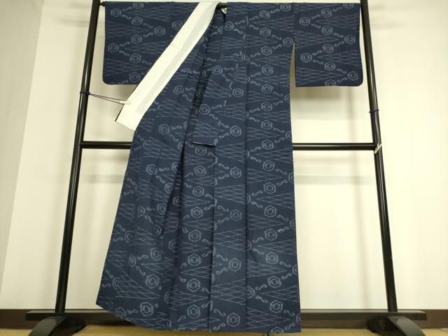 平和屋着物▽久留米絣 単衣 秋名バラ柄 綿 逸品 BAAT6712hv