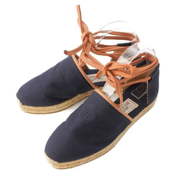 HERMES エルメス デッキシューズ タッセル エスパドリーユ ネイビー 41 エルメス ロゴ エスパドリーユ ネイビーHERMES エルメス デッキ