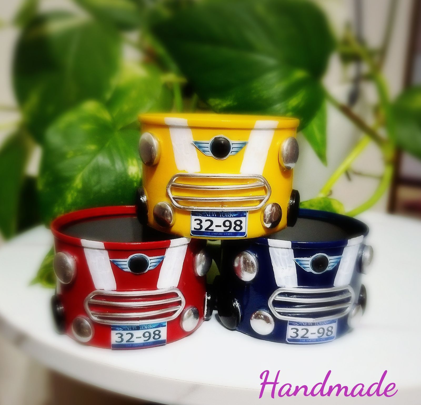 男前★リメイク缶✨️3個セット リメイク缶 ミニクーパー 3色セット 車 多肉植物の鉢に 小物入れに