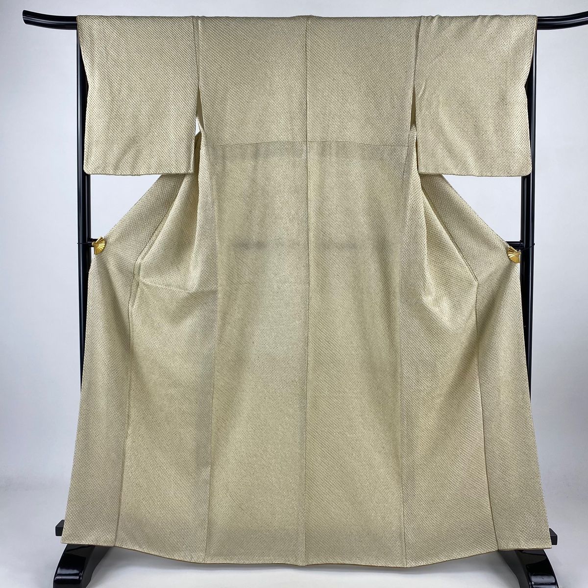 小紋 身丈166cm 裄丈66cm M 袷 疋田 総絞り ベージュ 正絹 秀品