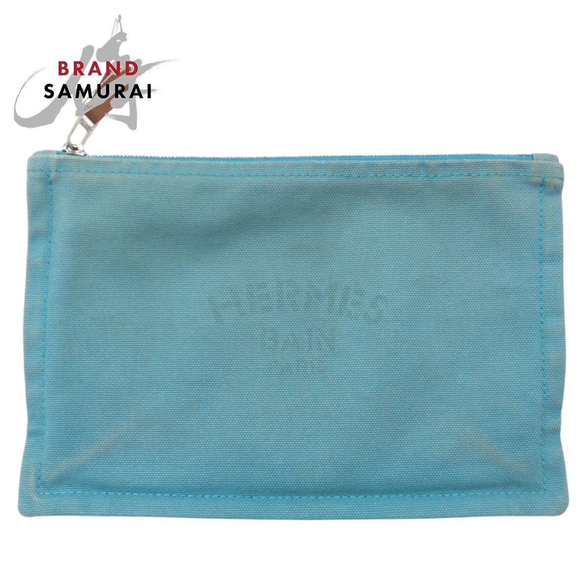 HERMES エルメス トゥルースフラットPM ブルー ライトブルー コットン ポーチ 男女兼用 502310