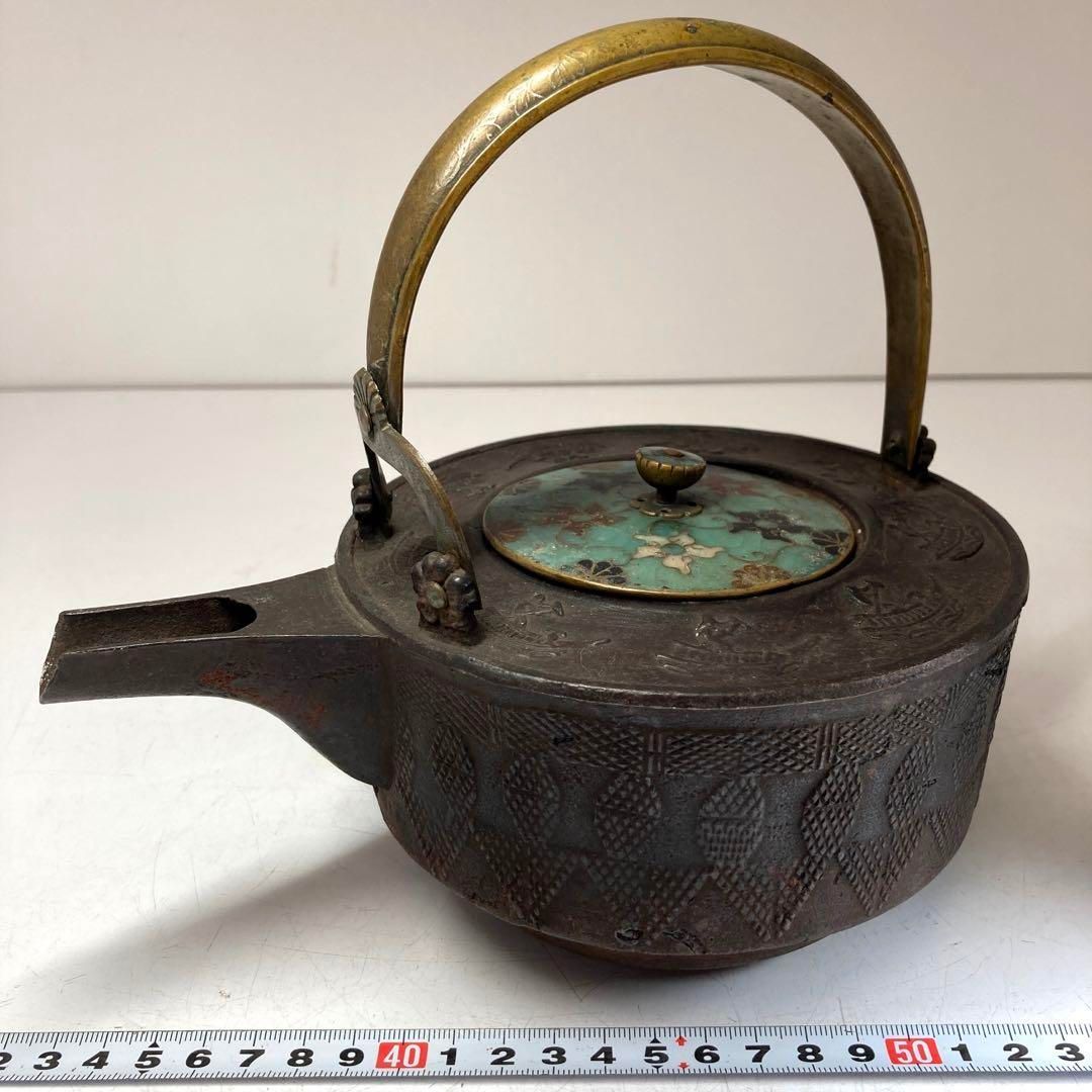 本物 七宝蓋付 彫金 銚子 1182g /幅20㎝ 東Y5-0622①タニチ 七宝蓋