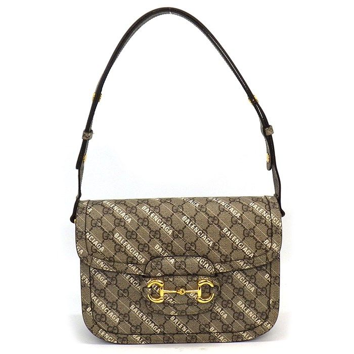 グッチ×バレンシアガ Gucci x Balenciaga ショルダーバッグ Hacker Project ホースビット 1955 ミディアム 602204 ベージュ エボニー GGスプリームキャンバス