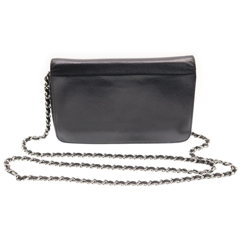 CHANEL (シャネル) ココマーク チェーンウォレット 黒 キャビアスキン  