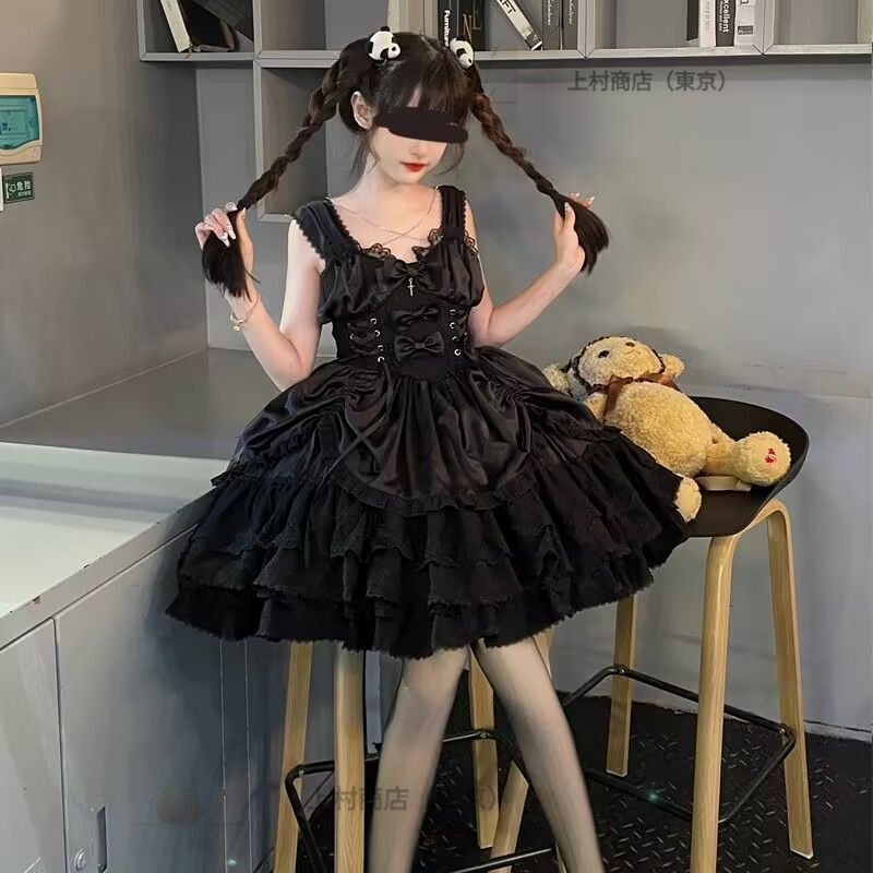 With U ゴスロリ系 ゴシック ロリィタ ジャンパースカート チャイナ風 ジャガード織り 高級 豪華 ジャンパースカート バック 編み上げ  レイヤード チャイナボタン 華ロリ チャイナ服 ゴスロリ系チャイナ服 コンカフェ | ゴスロリファッション With U powered by BASE