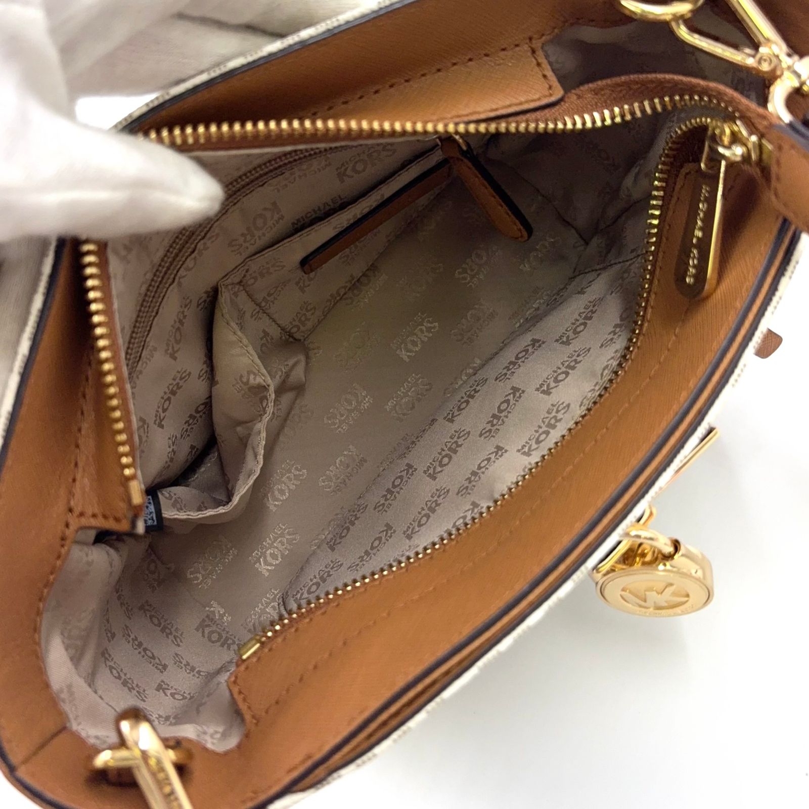 MICHAEL KORS レザー ブラウン×ホワイト ショルダーバッグ