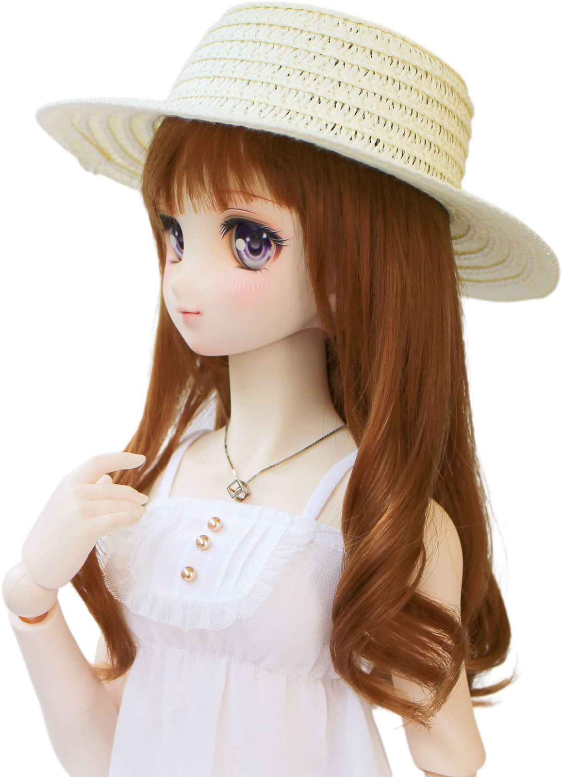 白黒リボン付き 白 9～10インチ 麦わら帽子 40cm カンカン帽 60cm (DDH-01～10対応) ドール MDD対応 BJD DD 人形用【プティットマリエ】 Marie】1/3 [No.0157] 【Petite