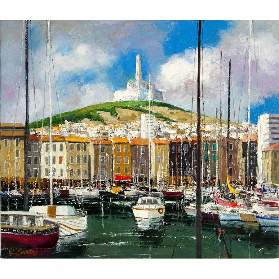 ドイツのとある港町の風景画（油絵肉筆画）（725×910）