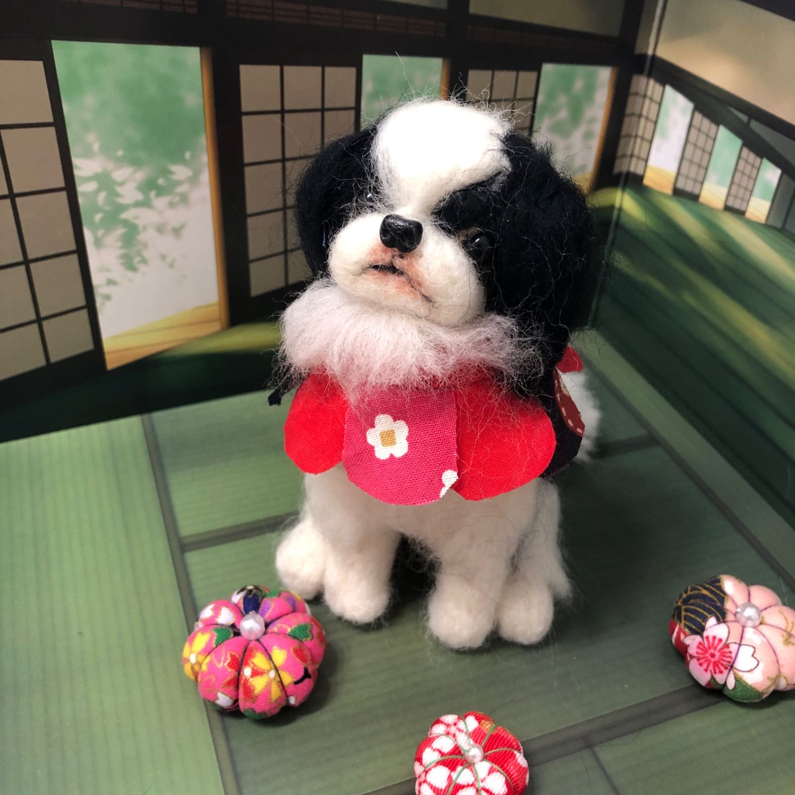 羊毛フェルト あぶちゃんをつけた狆 - メルカリ